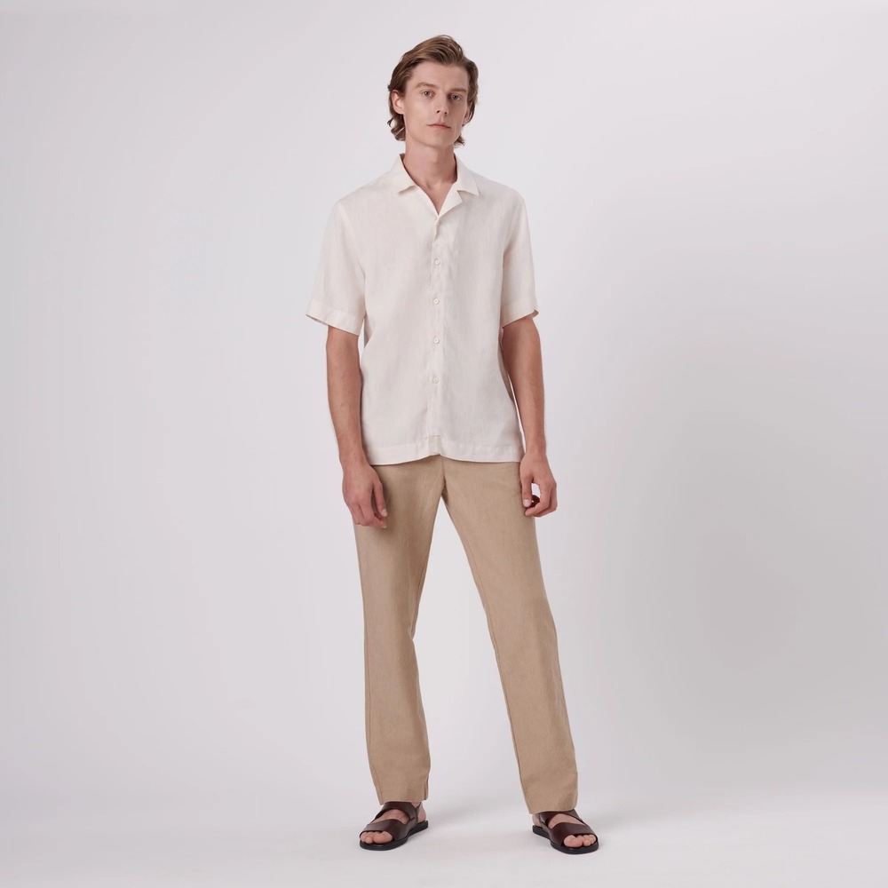 Bugatchi Jackson Linen Camp Shirt 3XL Sand Beige Short Sleeve Button Up NWT